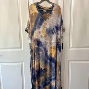 Tie Dye Maxi Dress 2XL Hayden Los Angeles Autumn Casual Plus Size Pockets